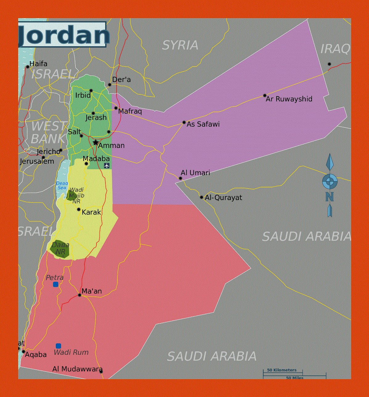 Regions map of Jordan
