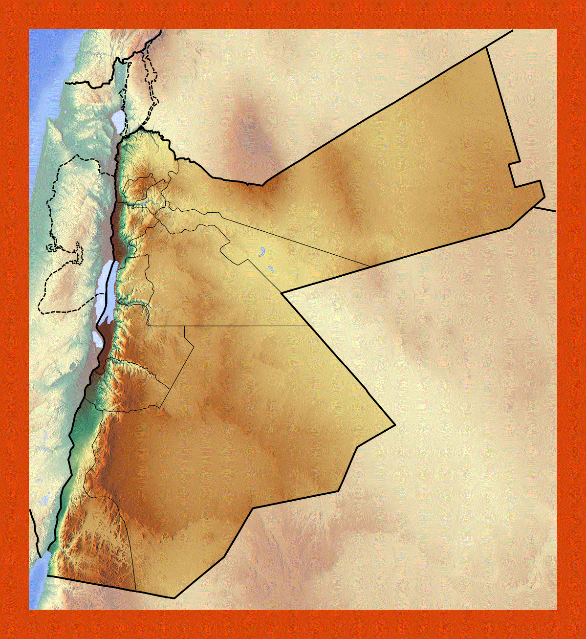 Relief map of Jordan