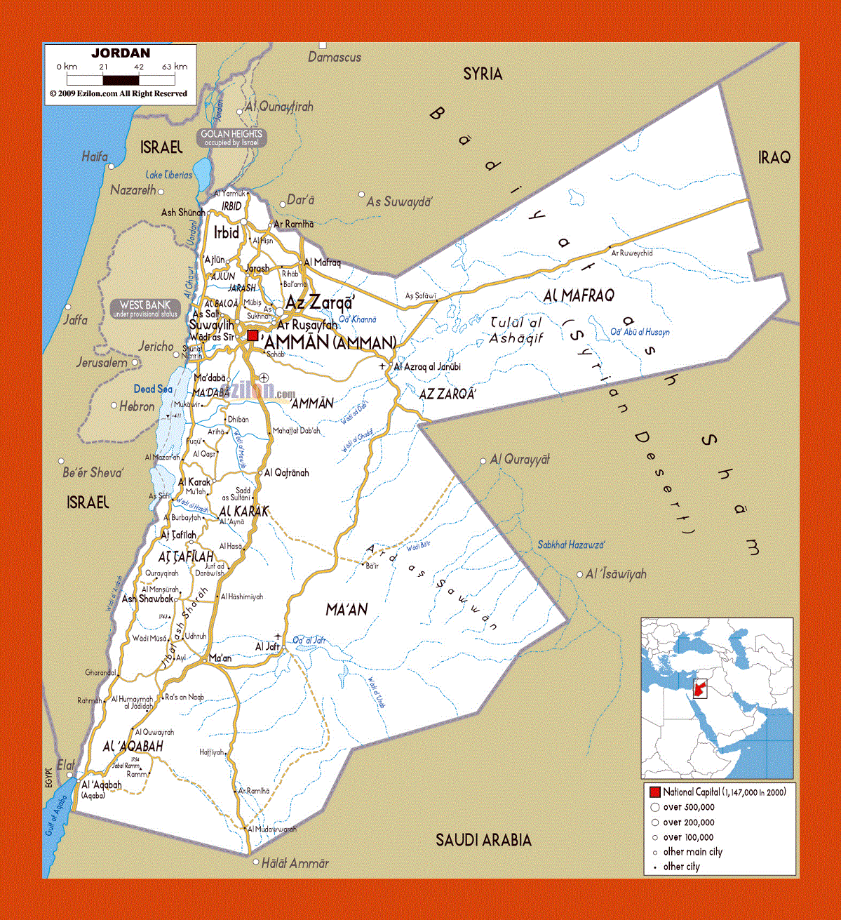 Road map of Jordan