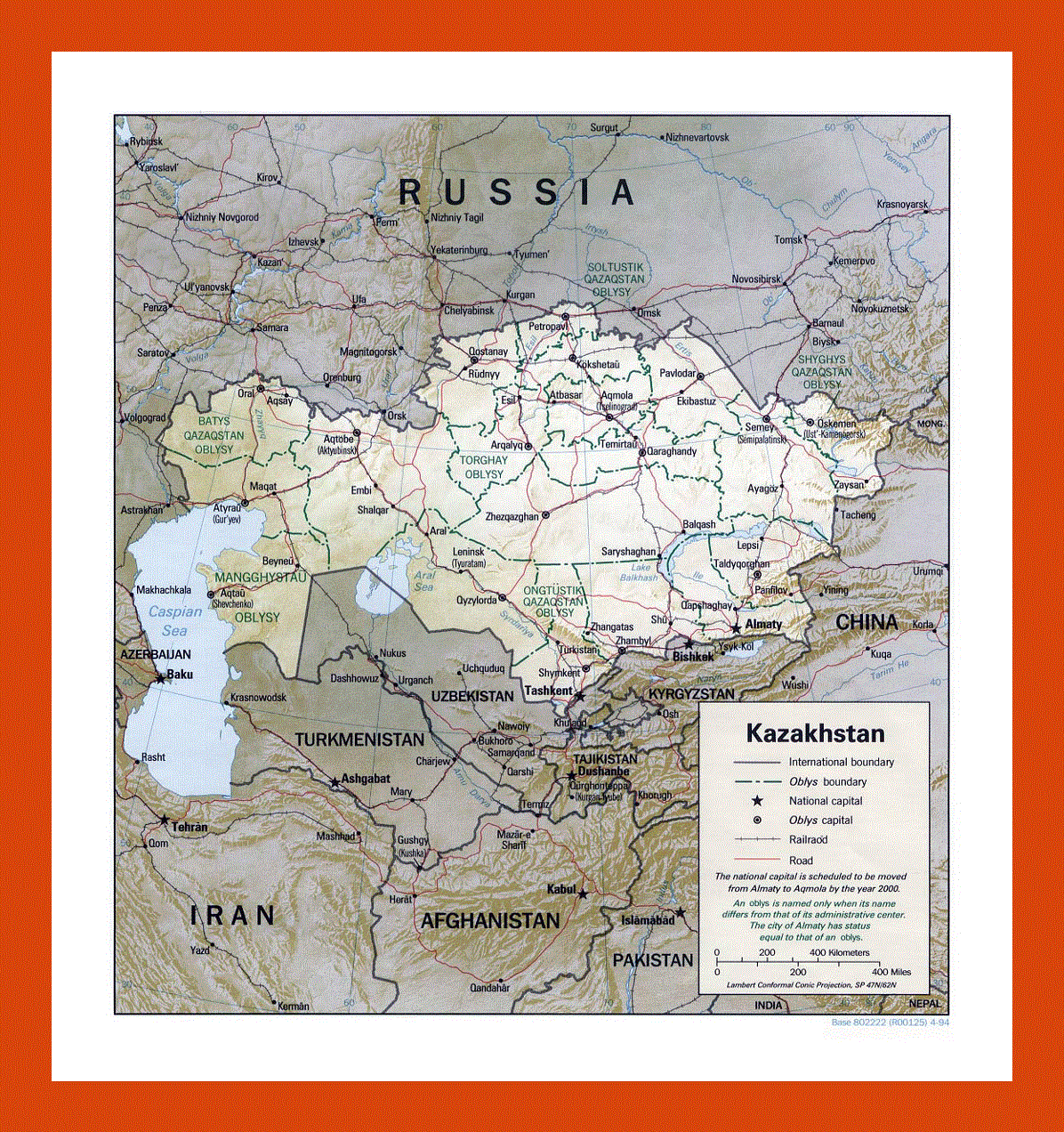 Political and administrative map of Kazakhstan - 1994