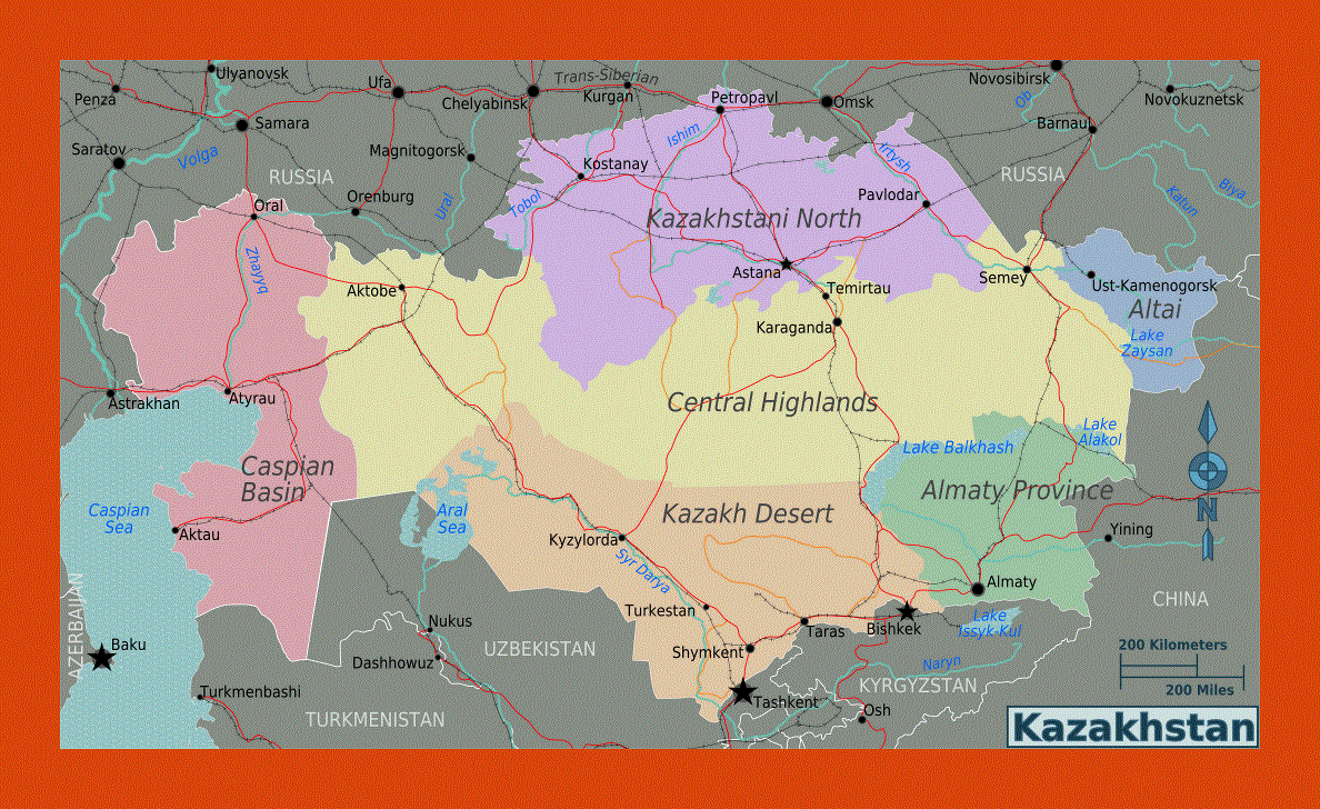 Regions map of Kazakhstan