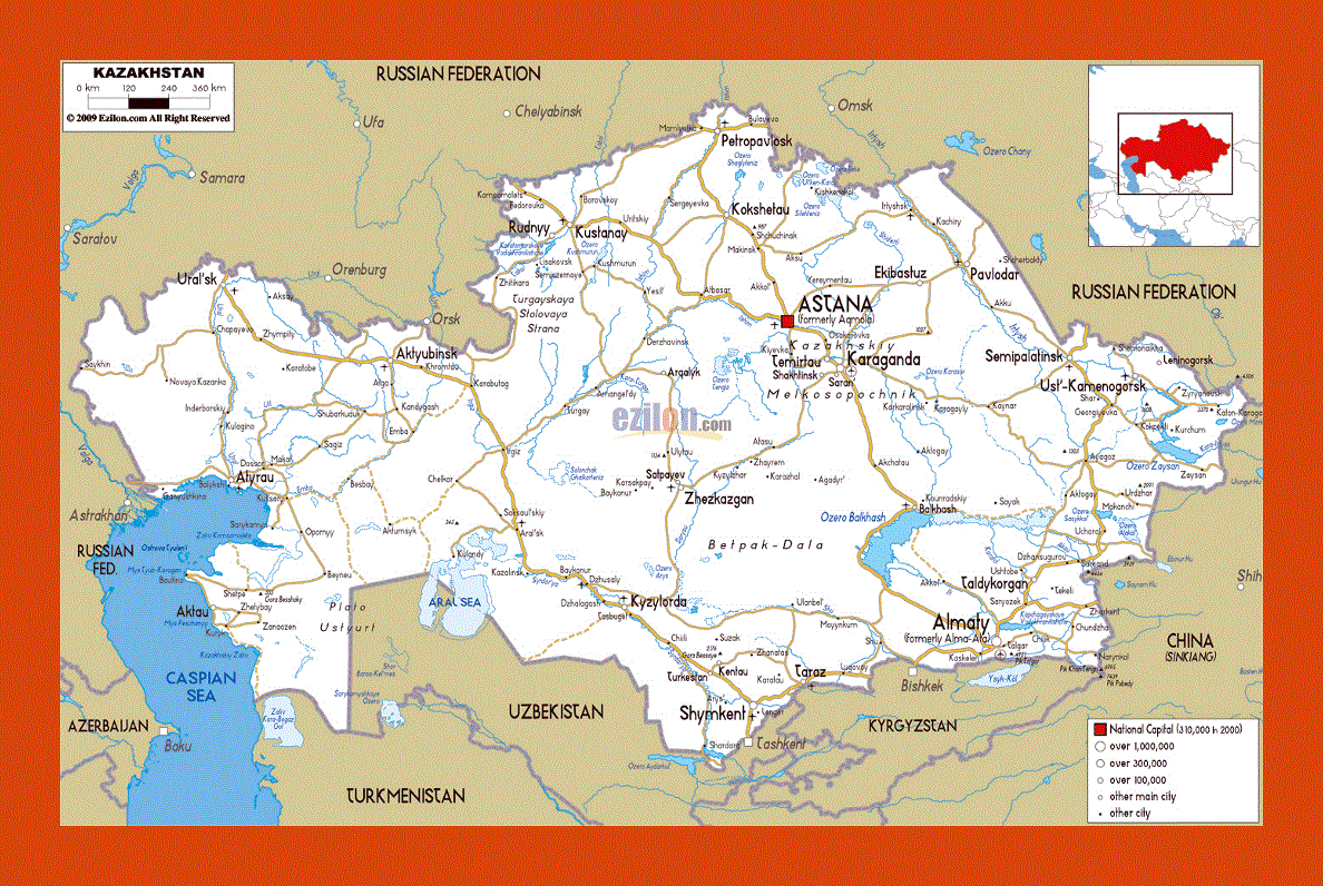 Road map of Kazakhstan