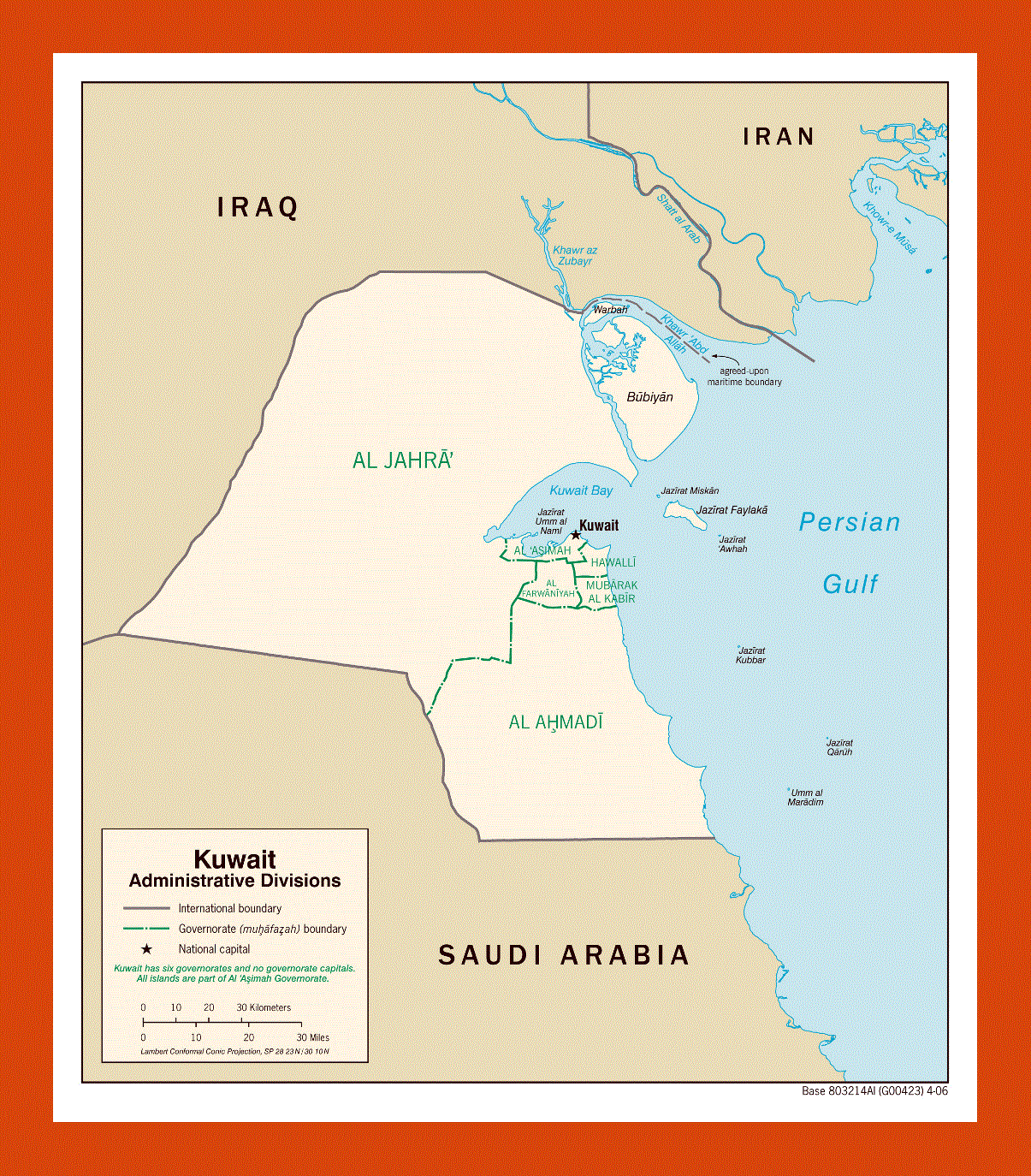 Administrative divisions map of Kuwait - 2006
