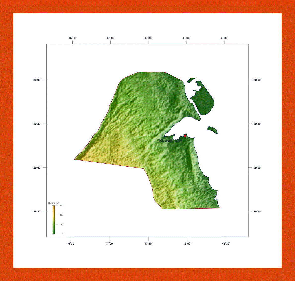 Elevation map of Kuwait