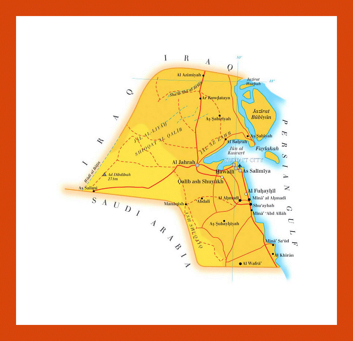 Elevation map of Kuwait