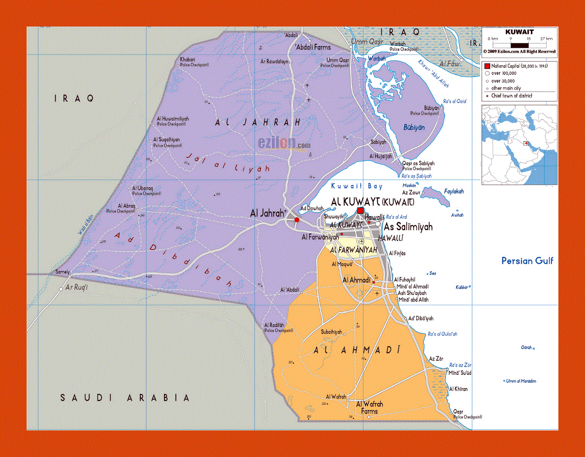 Political and administrative map of Kuwait