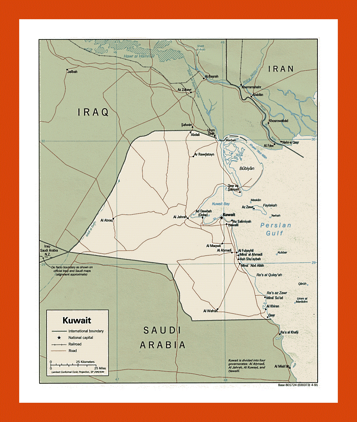 Political map of Kuwait - 1991