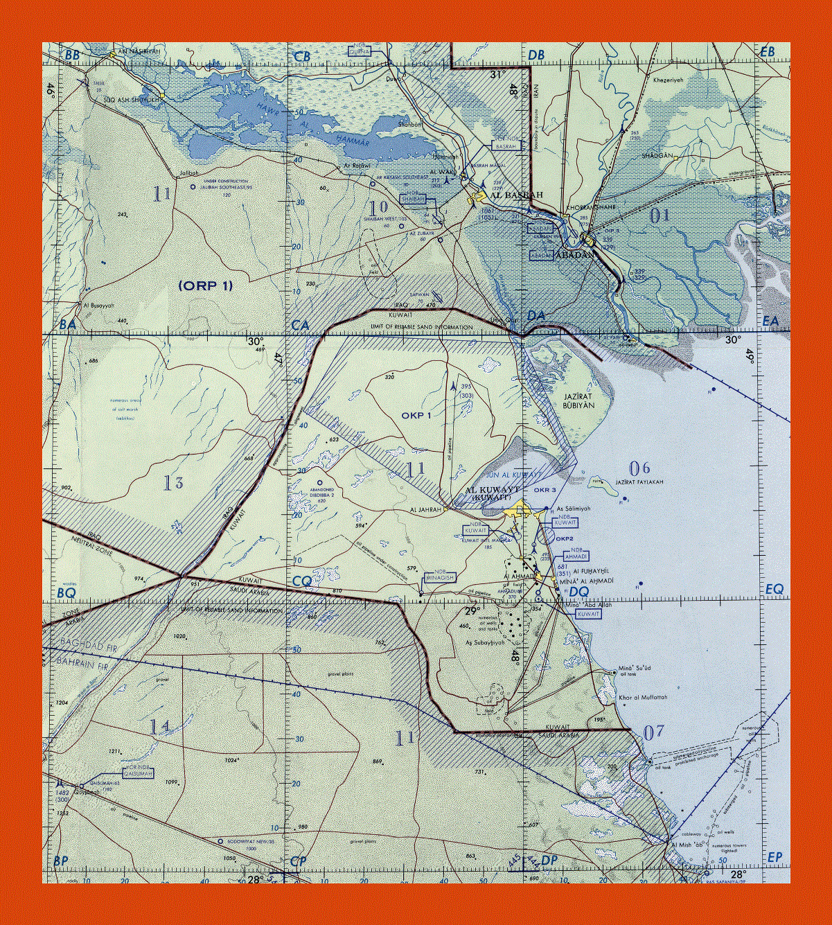 Topographical map of Kuwait