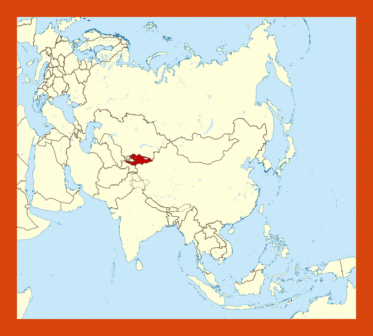 Location map of Kyrgyzstan in Asia