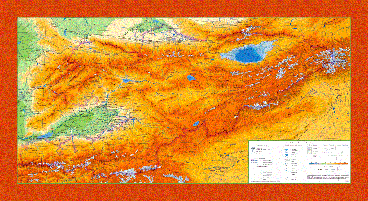 Physical map of Kyrgyzstan