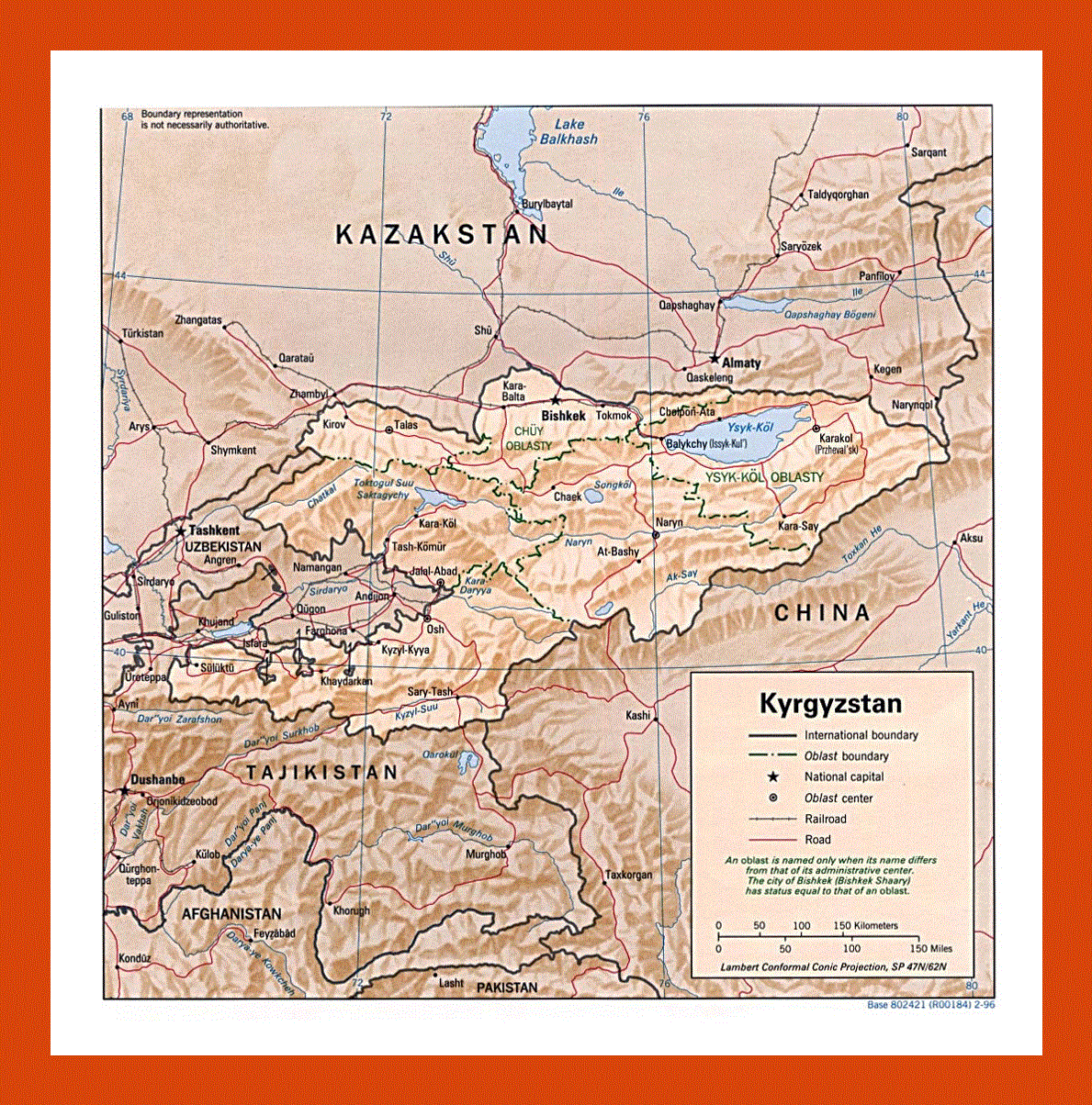 Political and administrative map of Kyrgyzstan - 1996