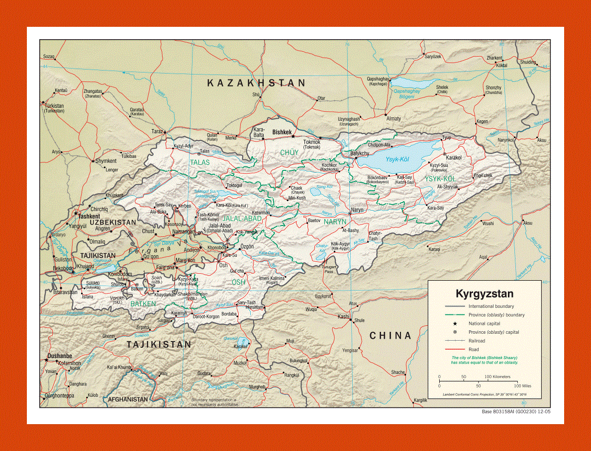 Political and administrative map of Kyrgyzstan - 2005