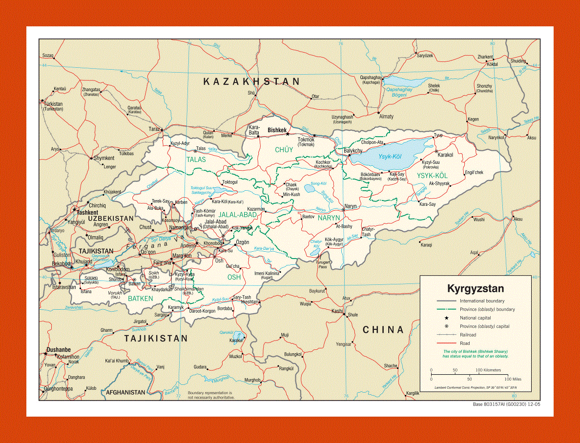 Political and administrative map of Kyrgyzstan - 2005