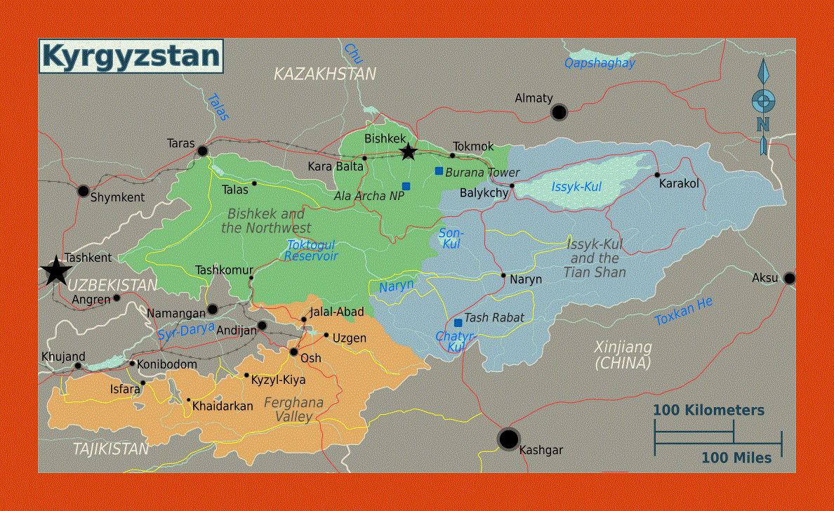 Regions map of Kyrgyzstan