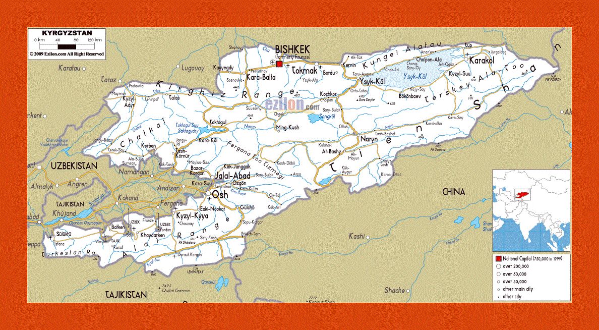 Road map of Kyrgyzstan