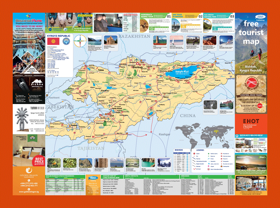 Tourist map of Kyrgyzstan