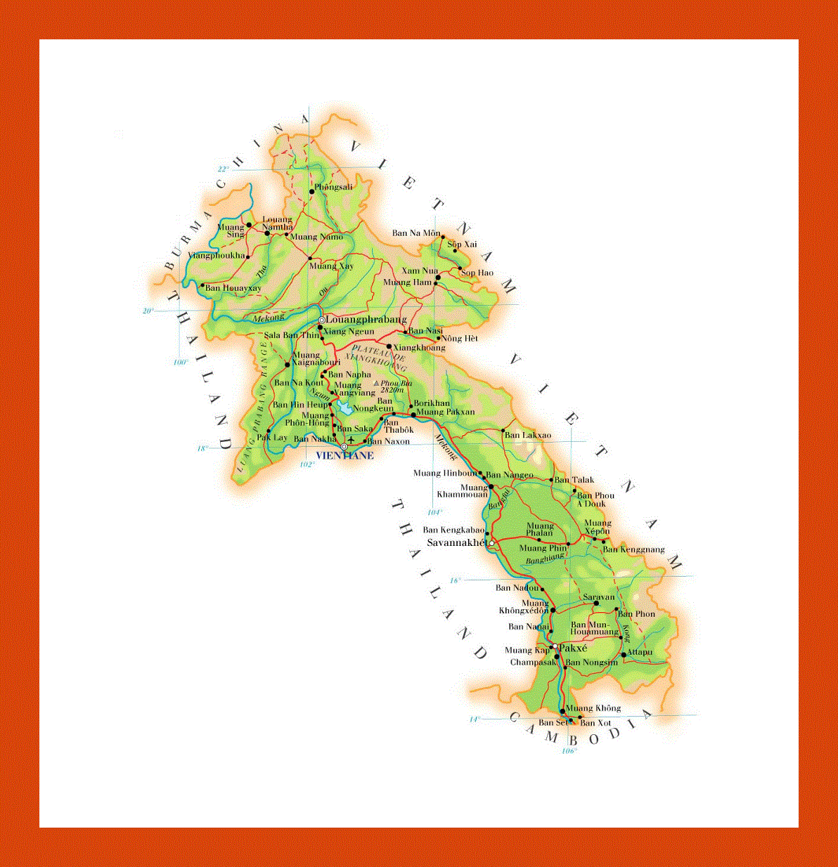Elevation map of Laos