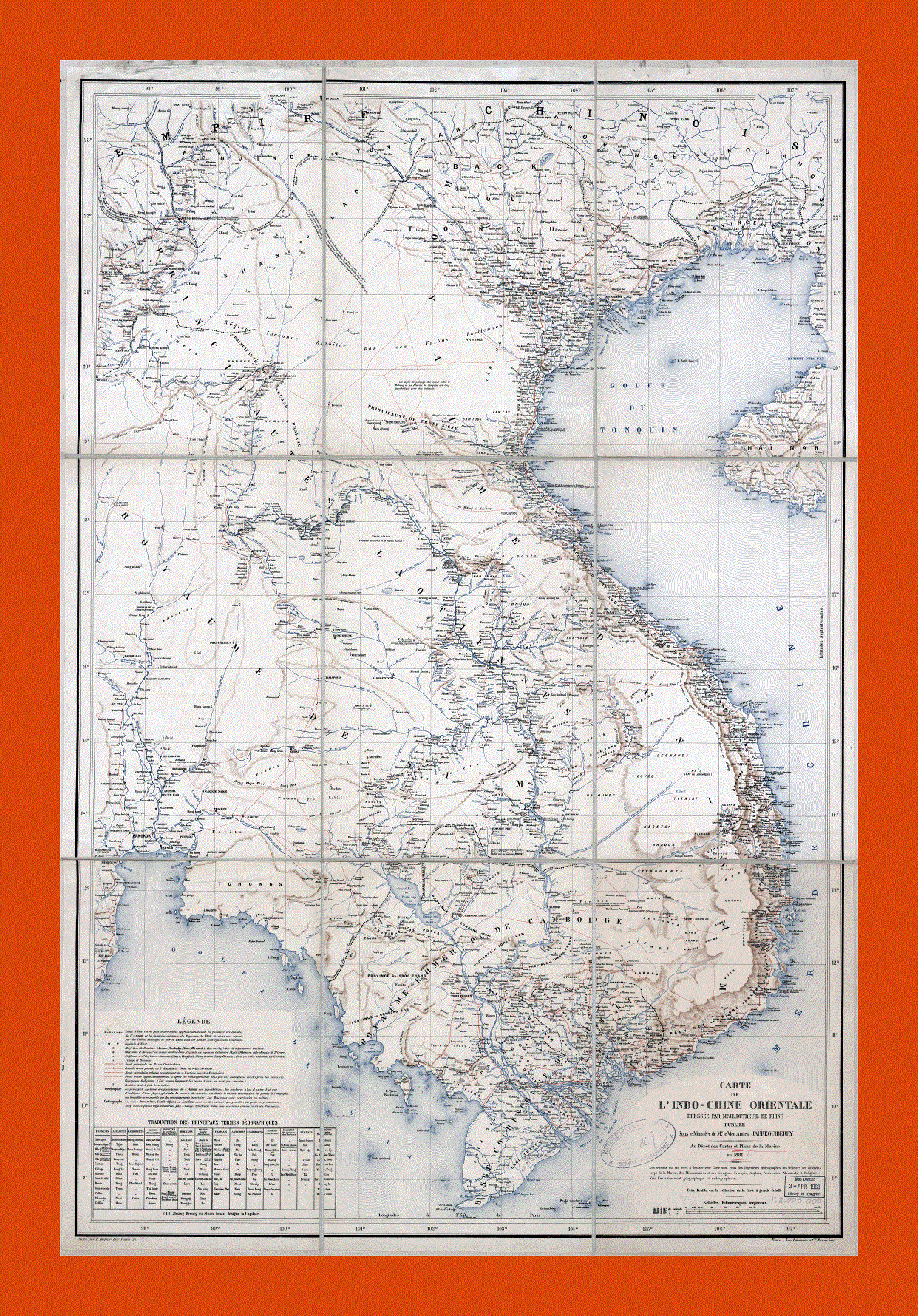 Old map of Indochina - 1881