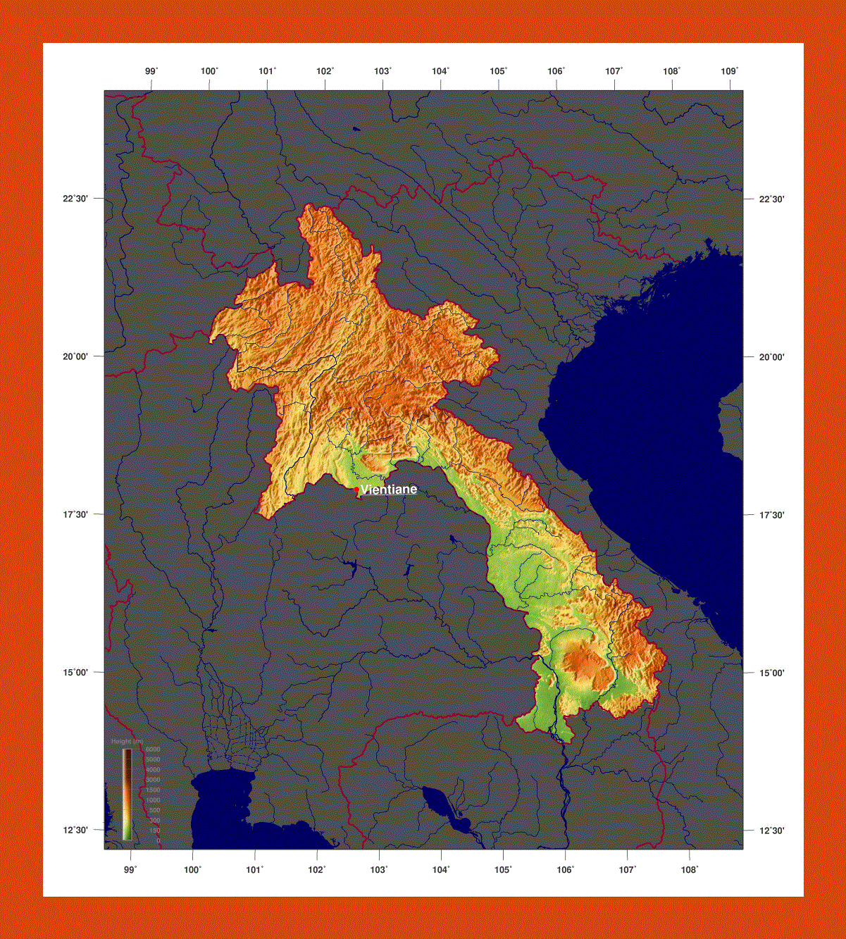 Physical map of Laos