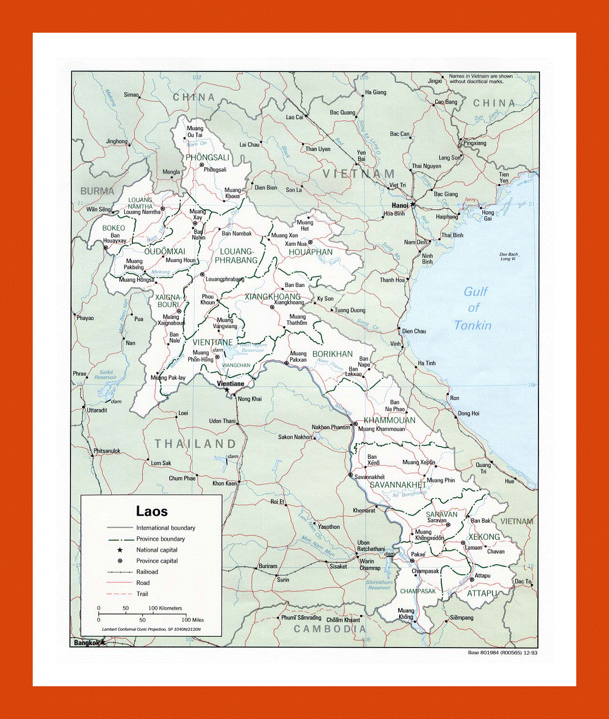Political and administrative map of Laos - 1993