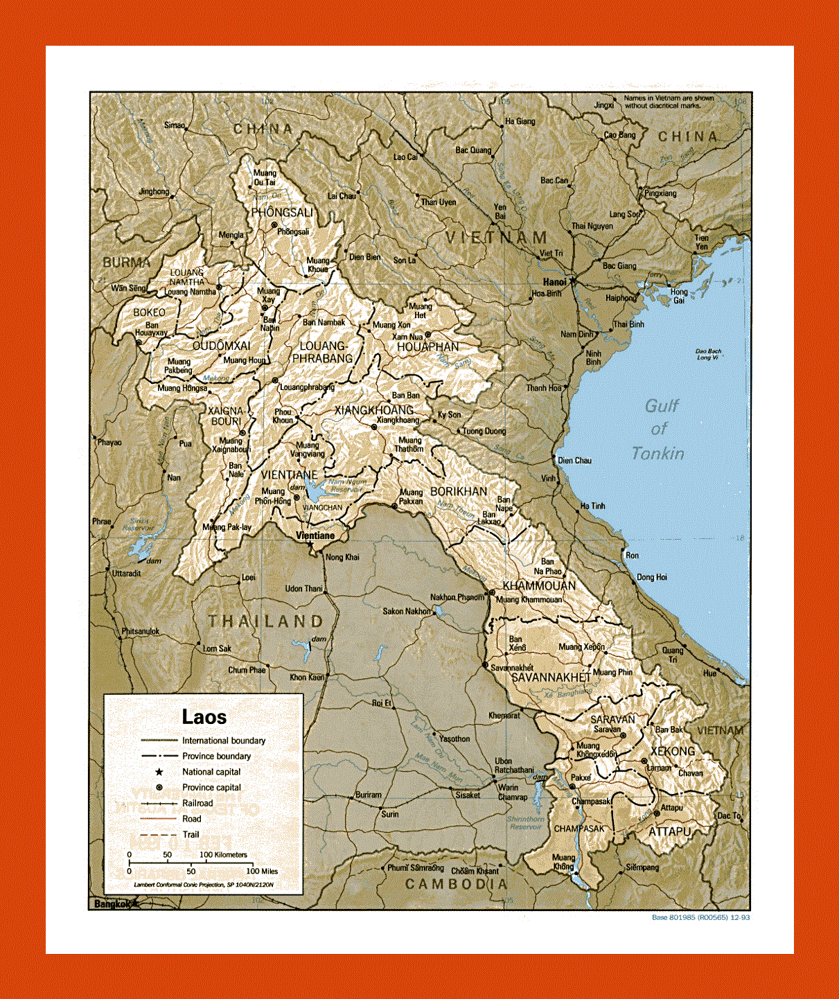 Political and administrative map of Laos - 1993