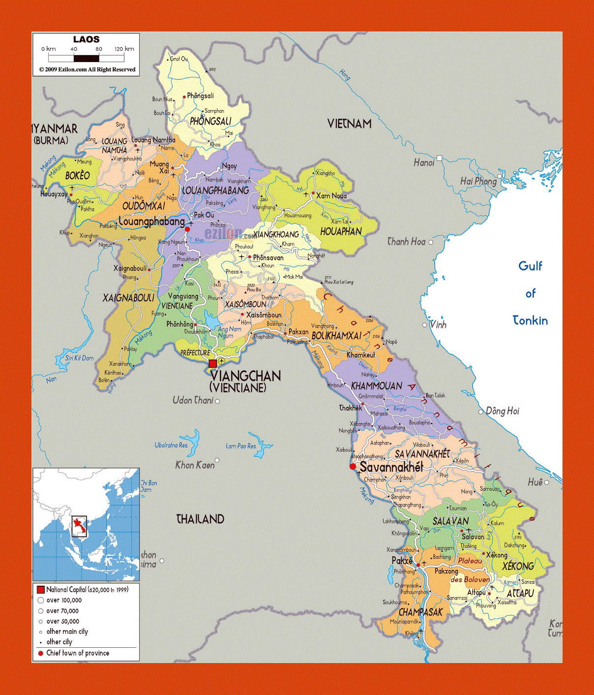 Political and administrative map of Laos