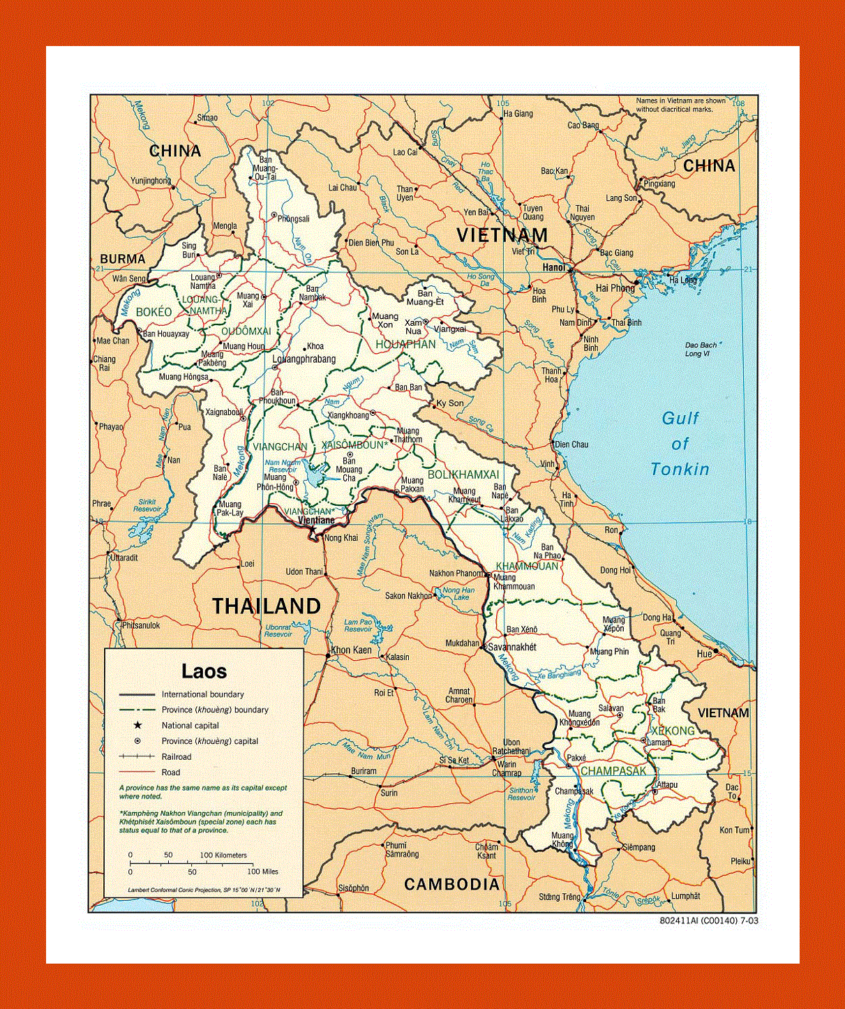 Political and administrative map of Laos - 2003