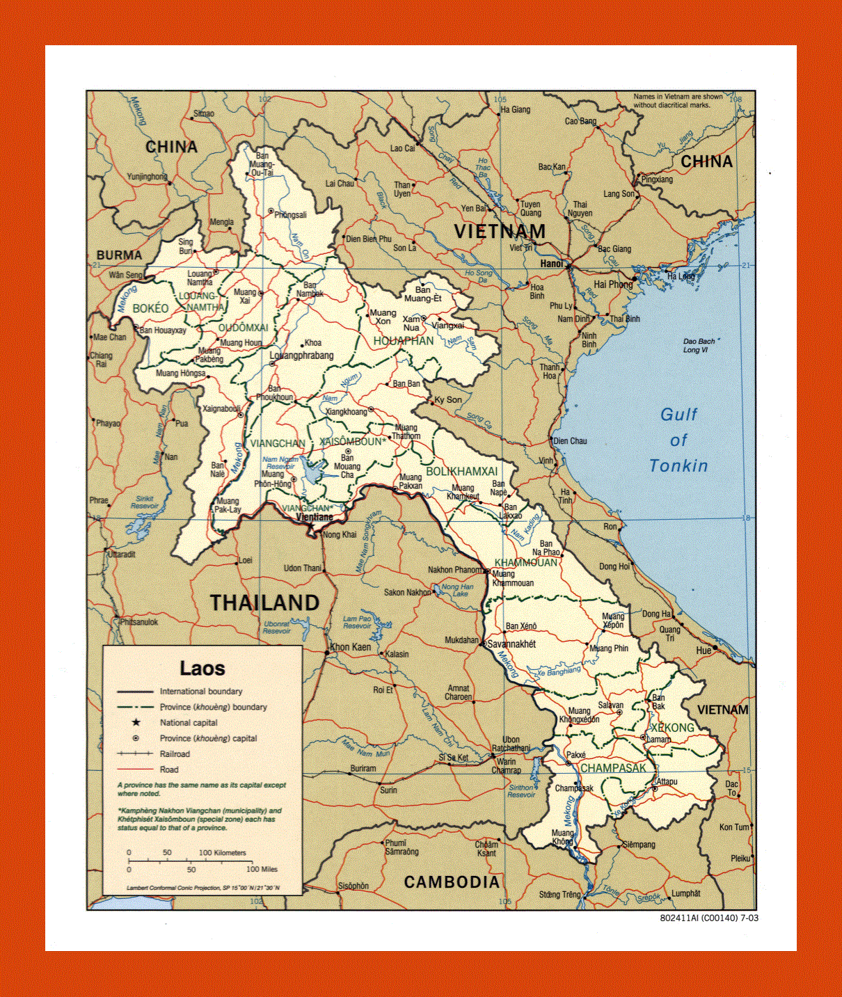 Political and administrative map of Laos - 2003