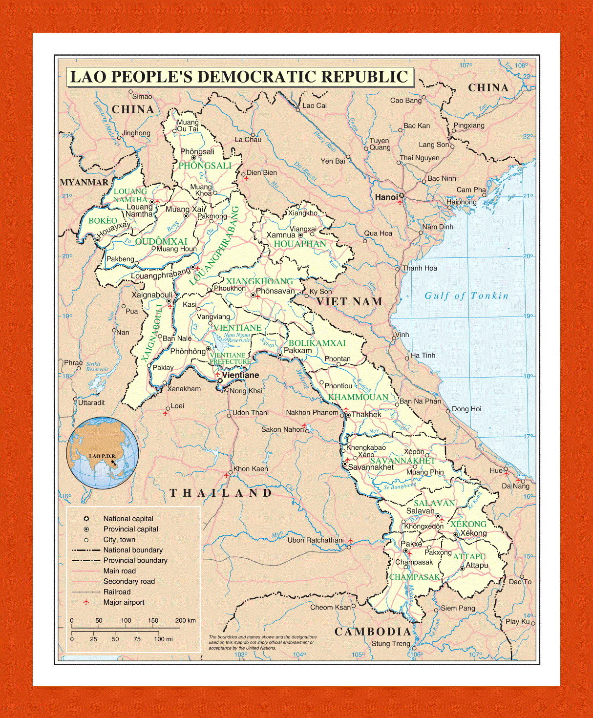 Political and administrative map of Laos