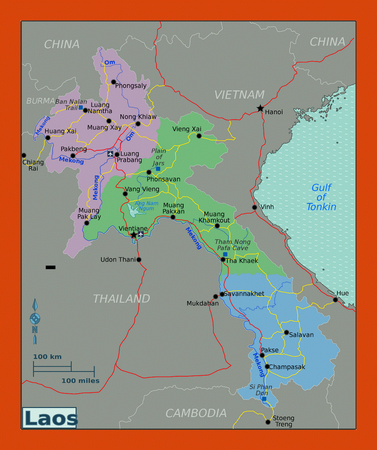 Regions map of Laos