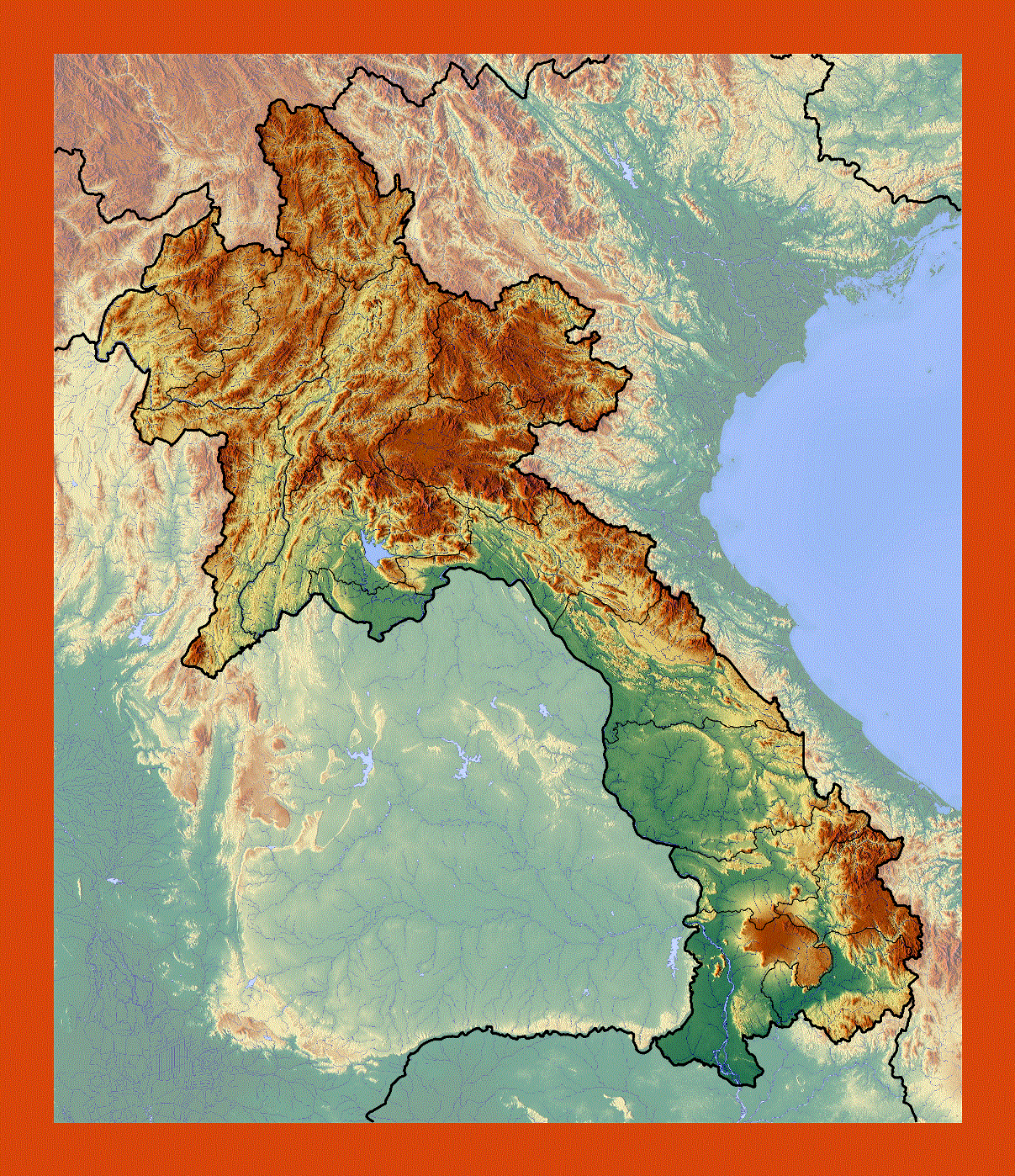 Relief map of Laos