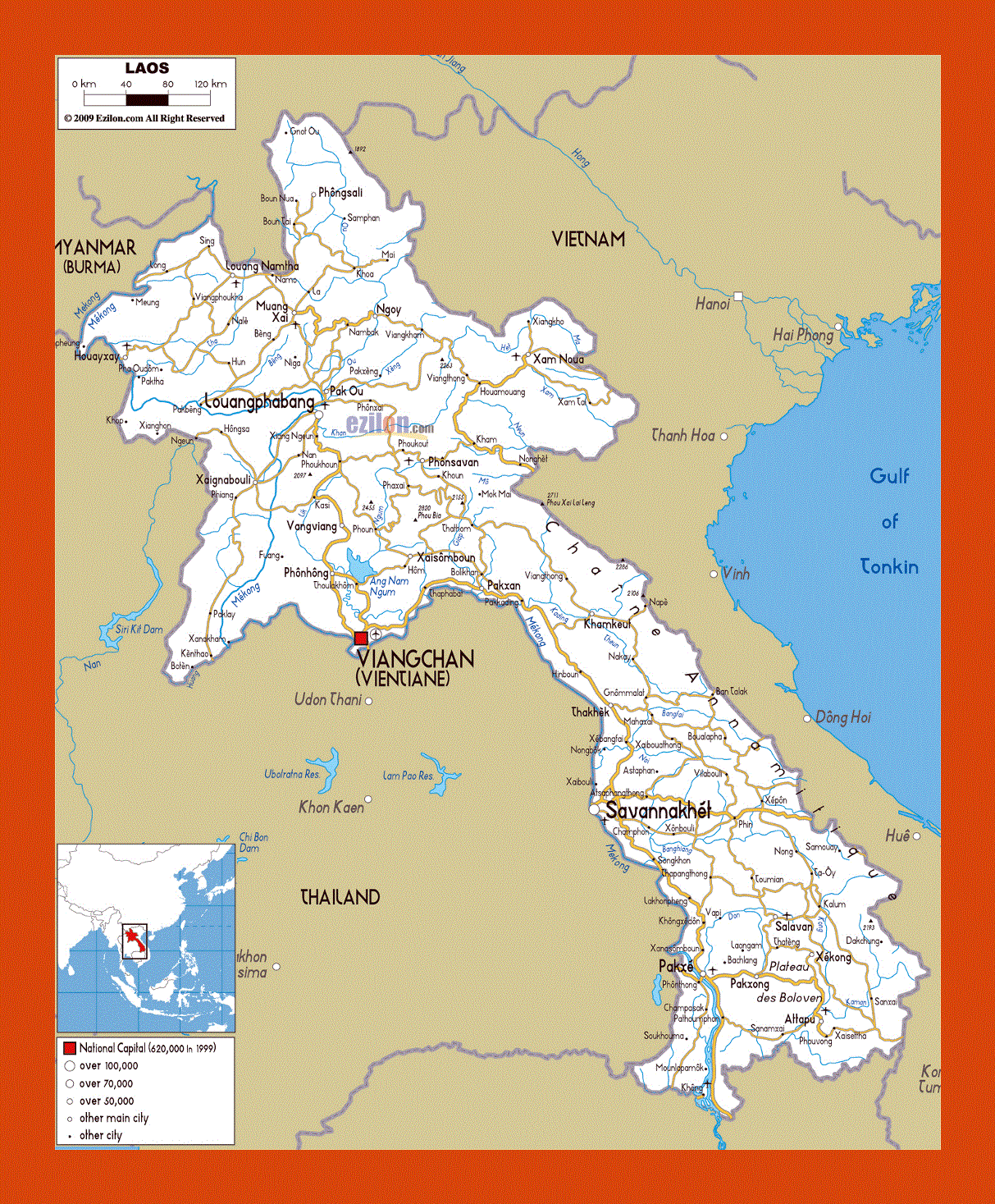 Road map of Laos