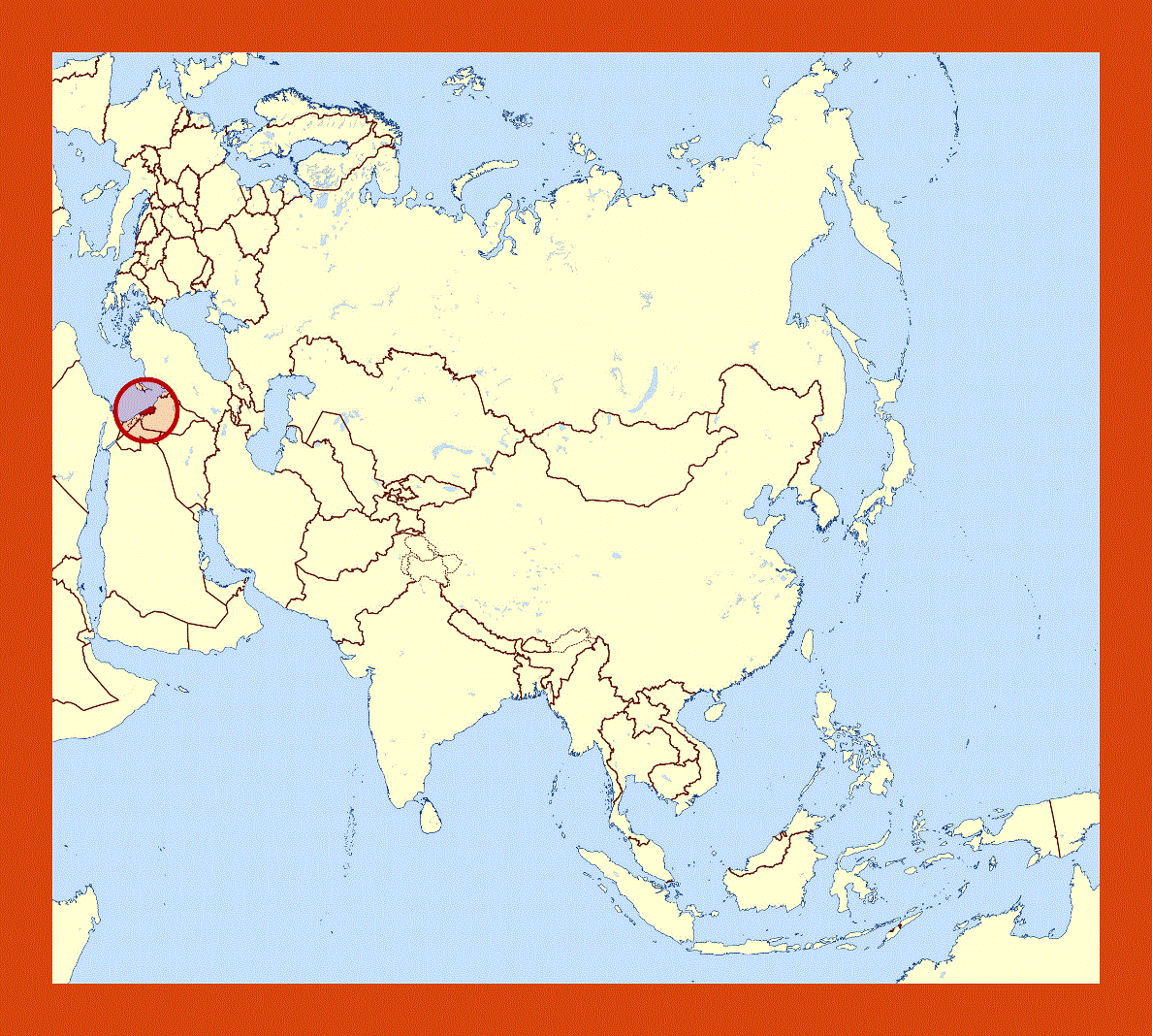 Location map of Lebanon in Asia