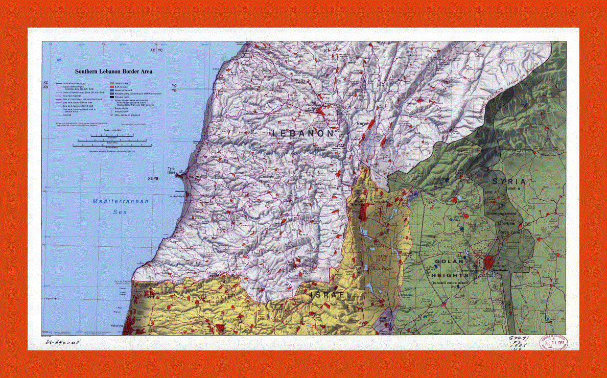 Map of Southern Lebanon Border Area - 1986