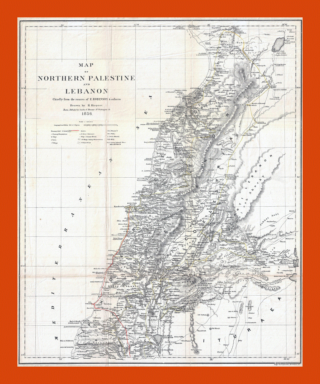 Old map of Northern Palestine and Lebanon - 1856