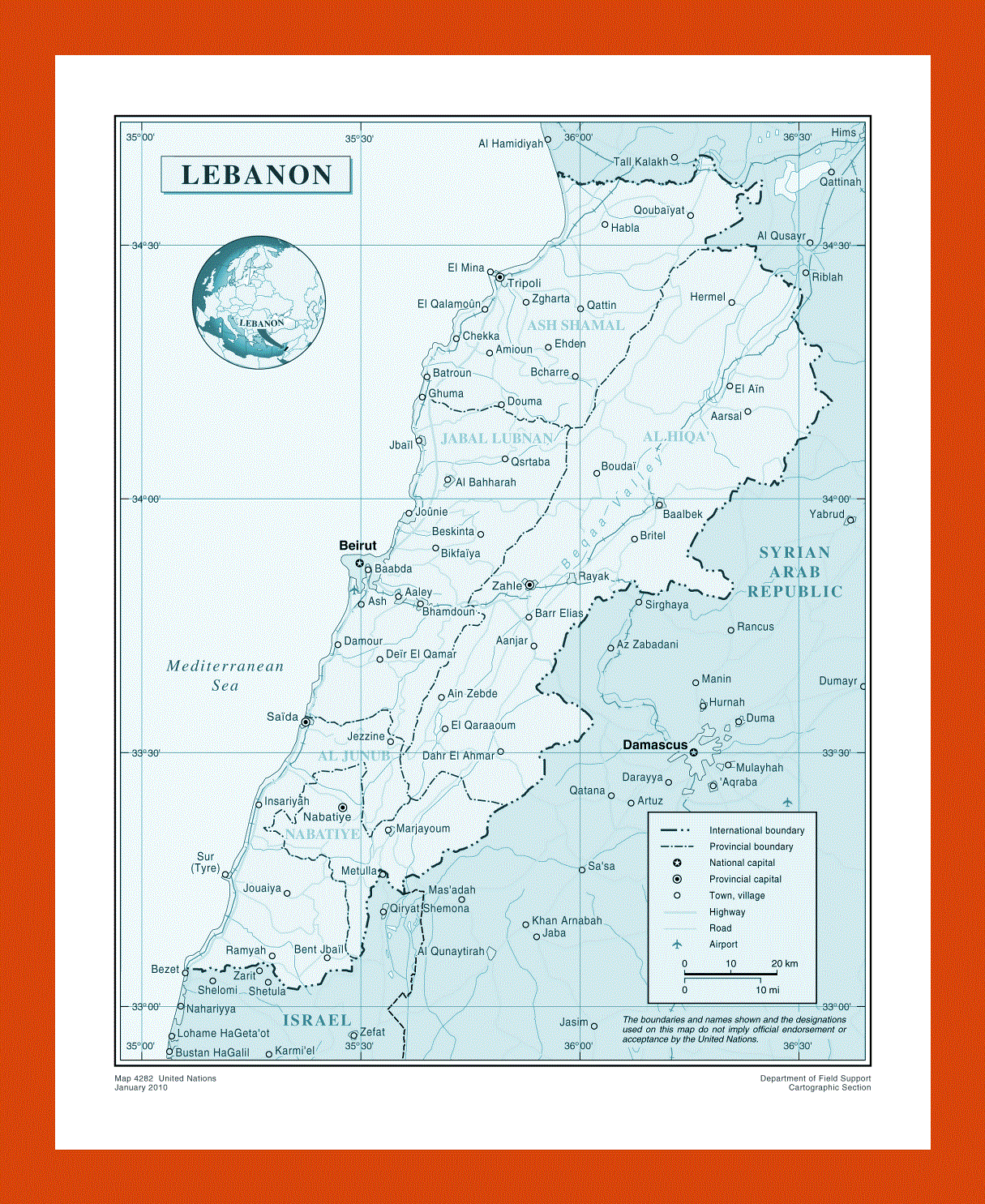 Political and administrative map of Lebanon