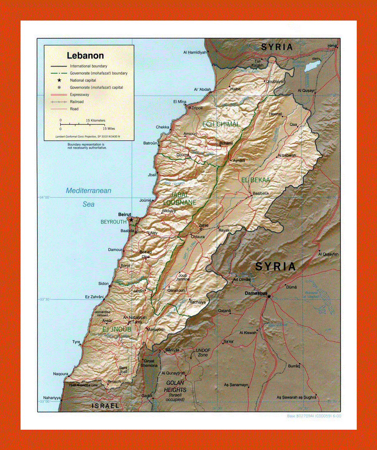 Political and administrative map of Lebanon - 2000