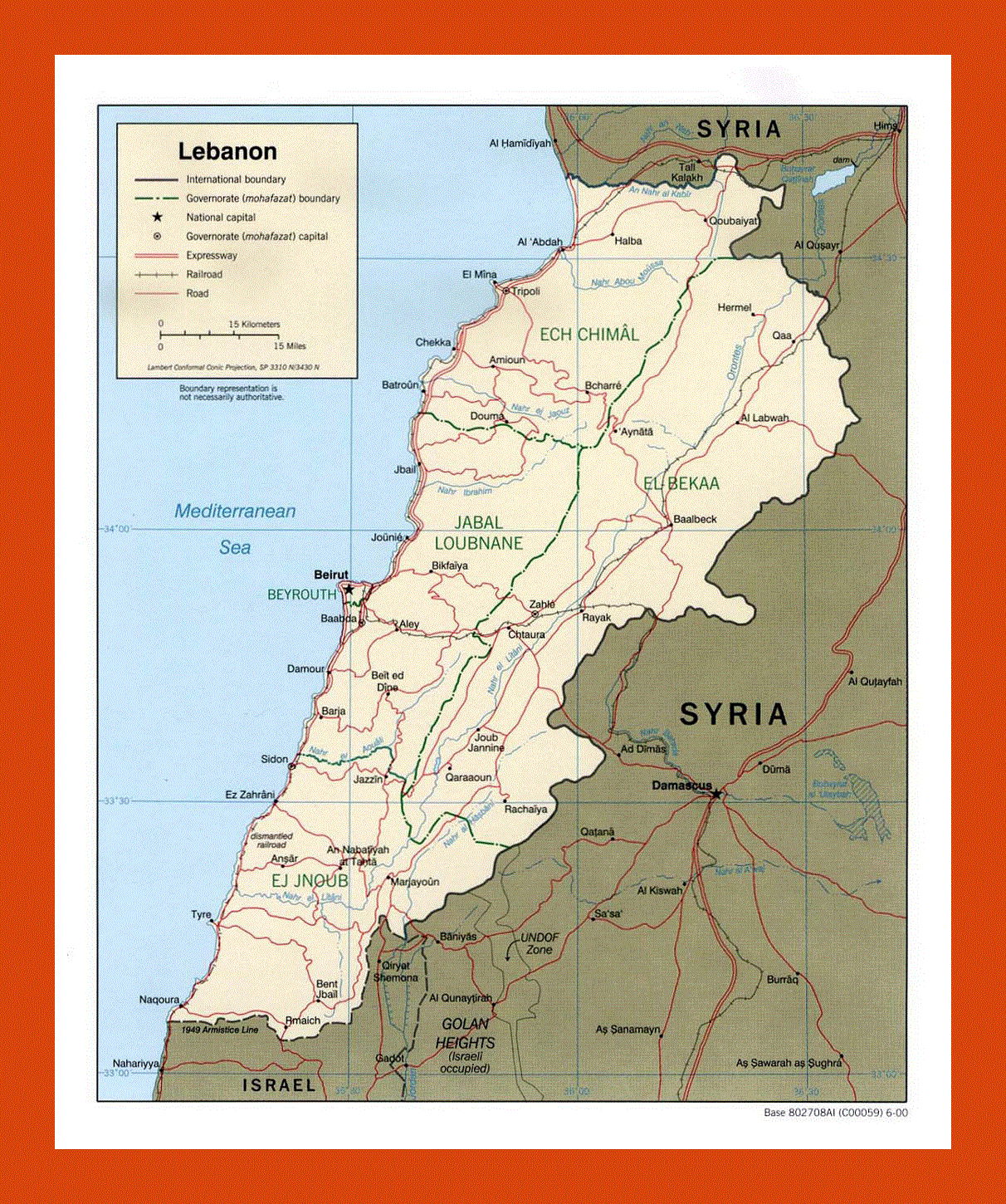 Political and administrative map of Lebanon - 2000