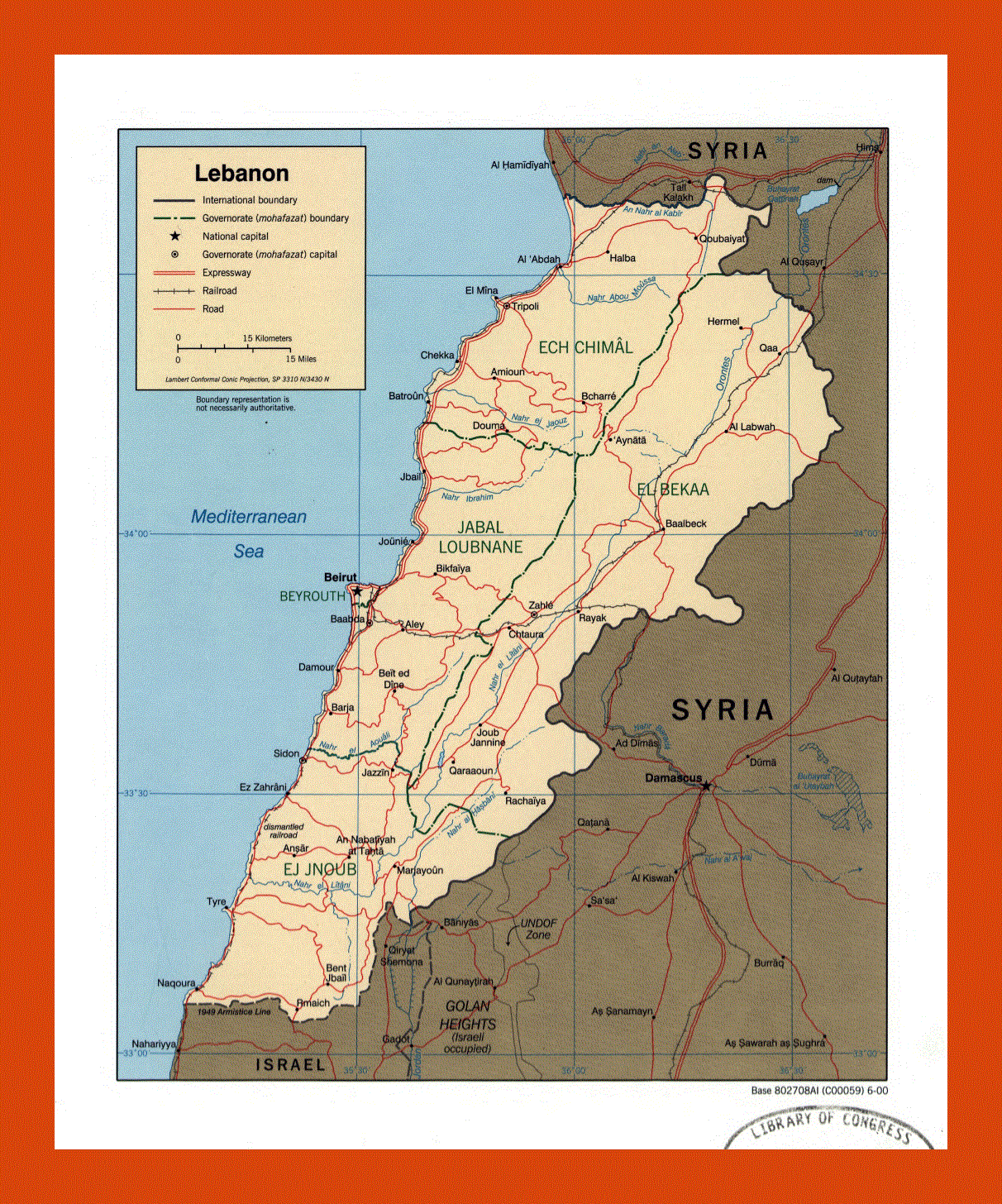 Political and administrative map of Lebanon - 2000