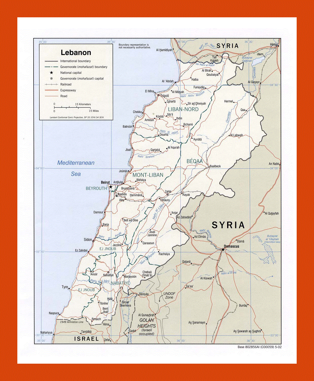 Political and administrative map of Lebanon - 2002