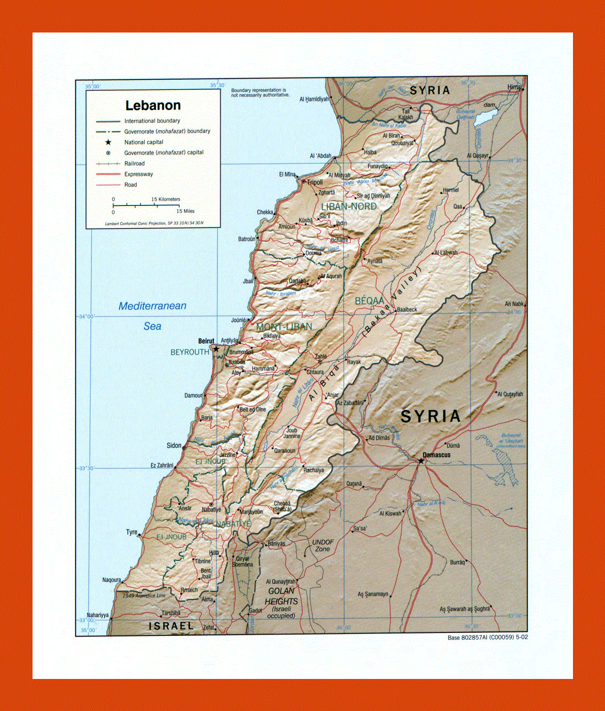 Political and administrative map of Lebanon - 2002