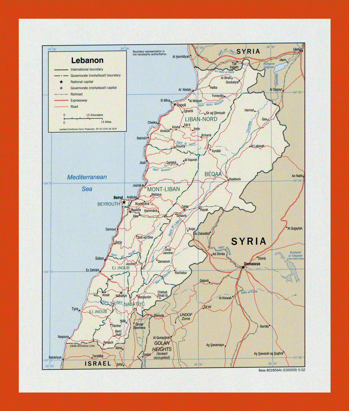 Political and administrative map of Lebanon - 2002