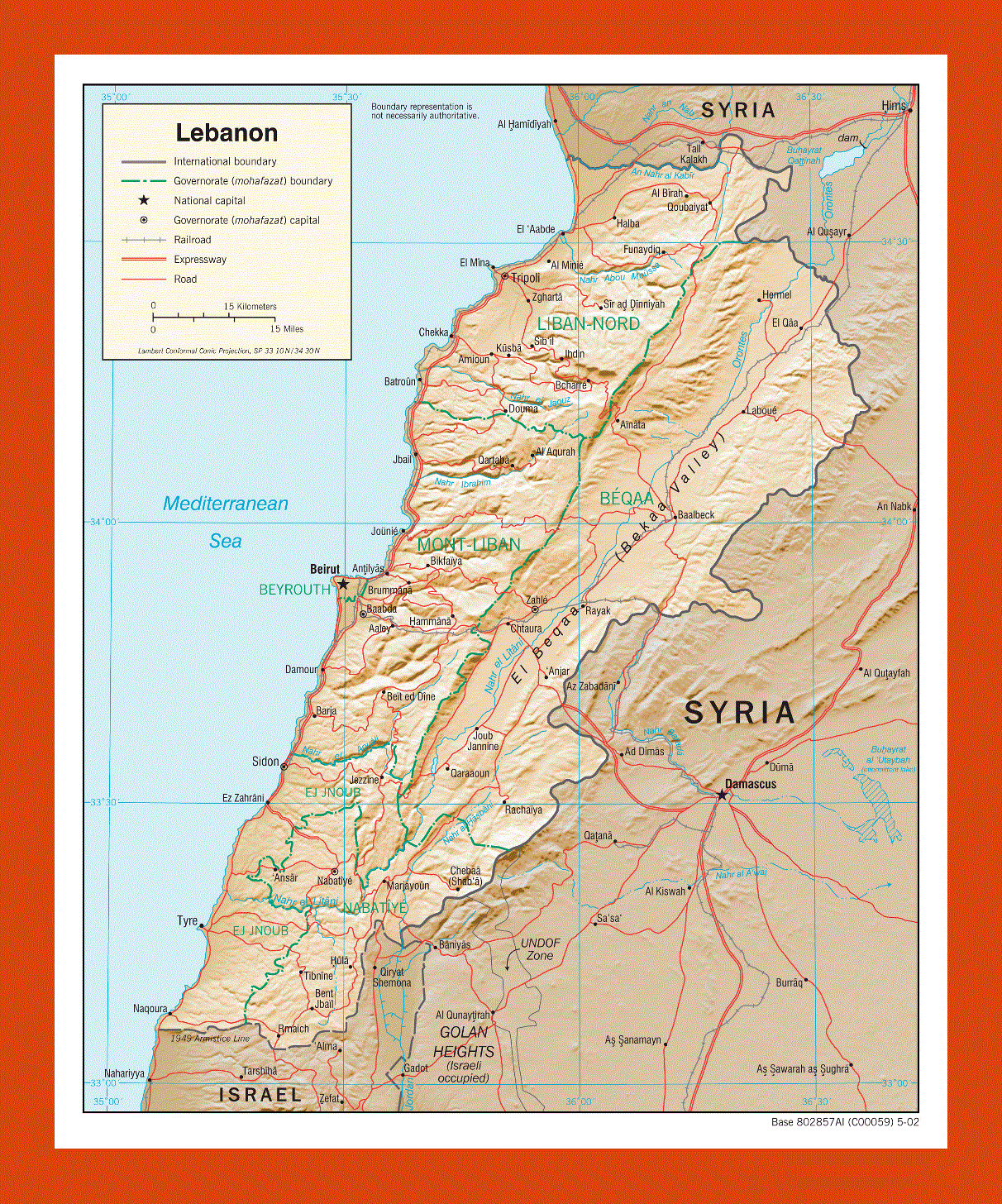 Political and administrative map of Lebanon - 2002