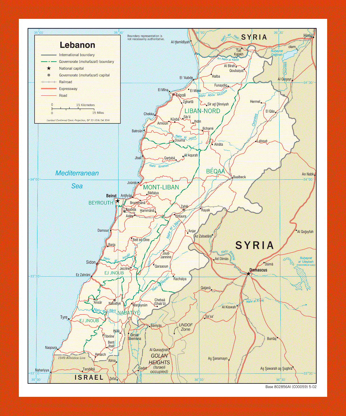 Political and administrative map of Lebanon - 2002