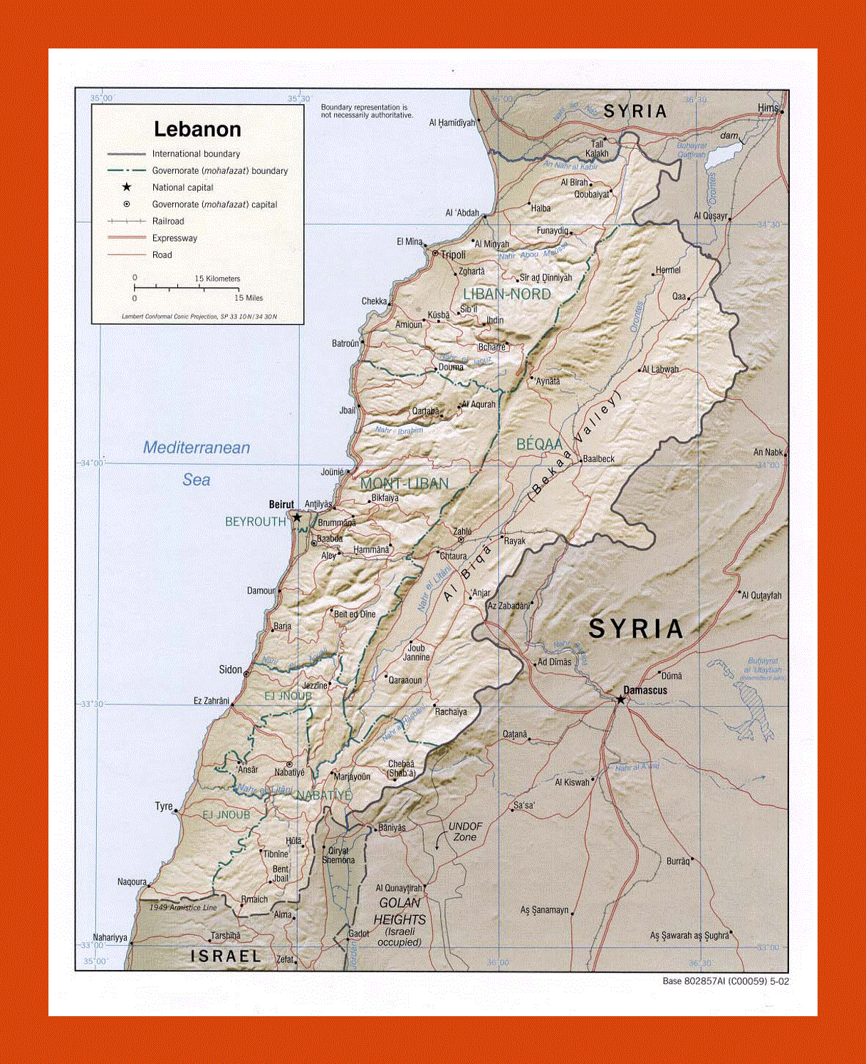 Political and administrative map of Lebanon - 2002