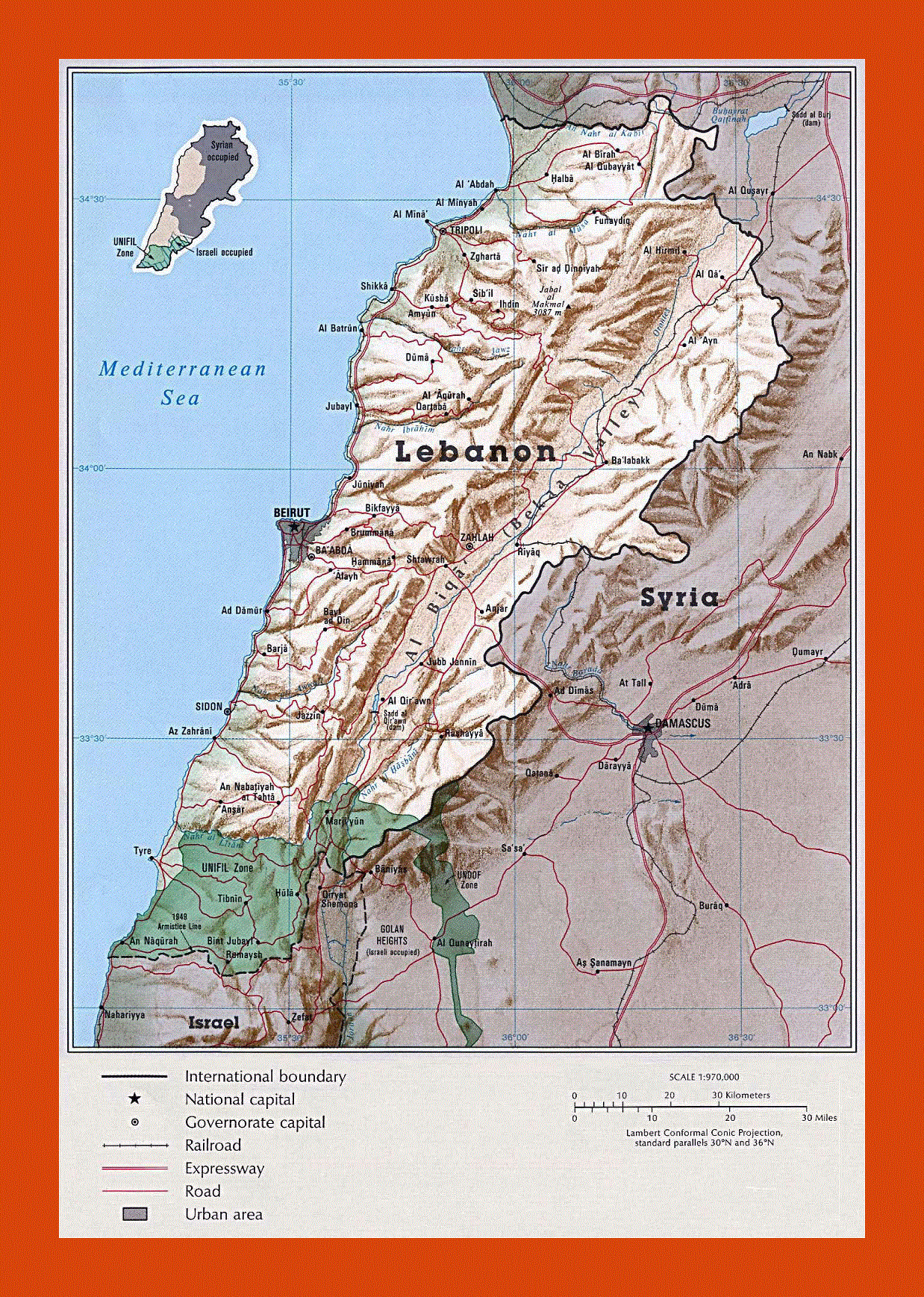 Political map of Lebanon - 1993