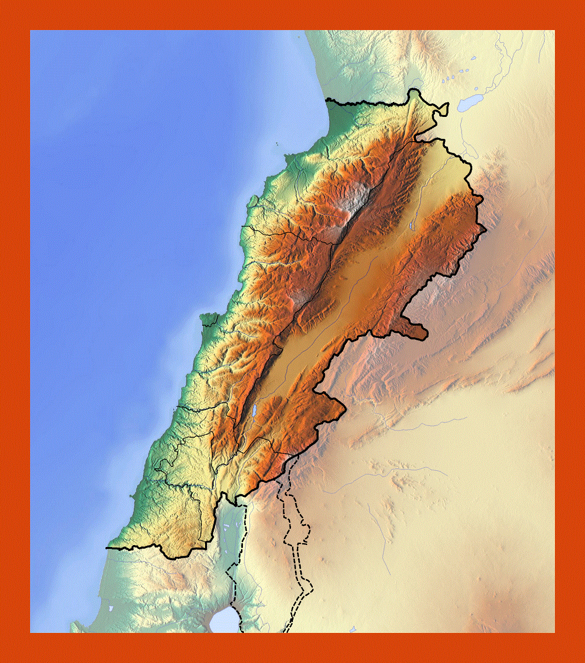 Relief map of Lebanon