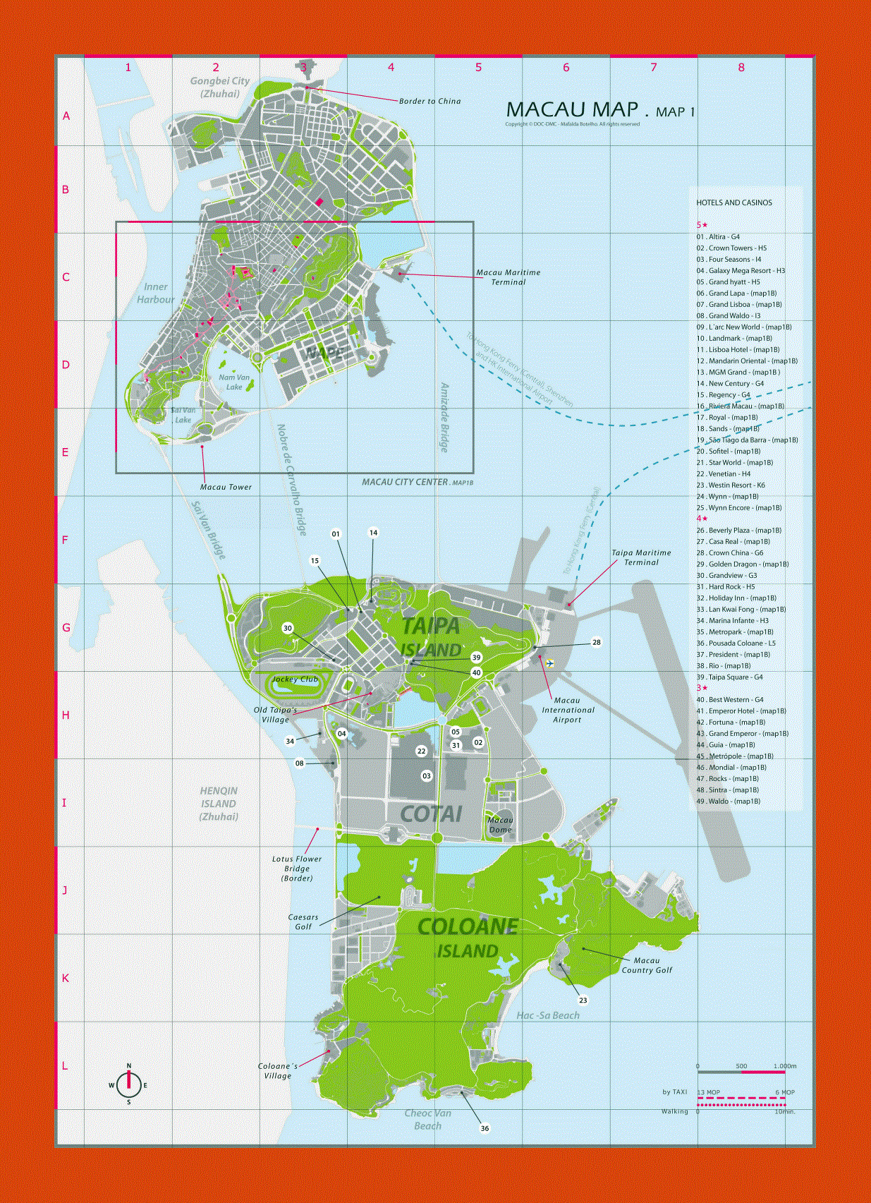 Hotels and casinos map of Macau