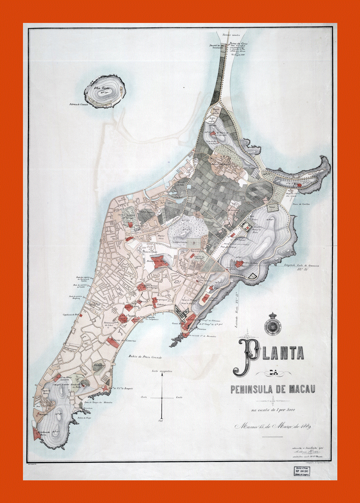 Old map of Macau - 1889