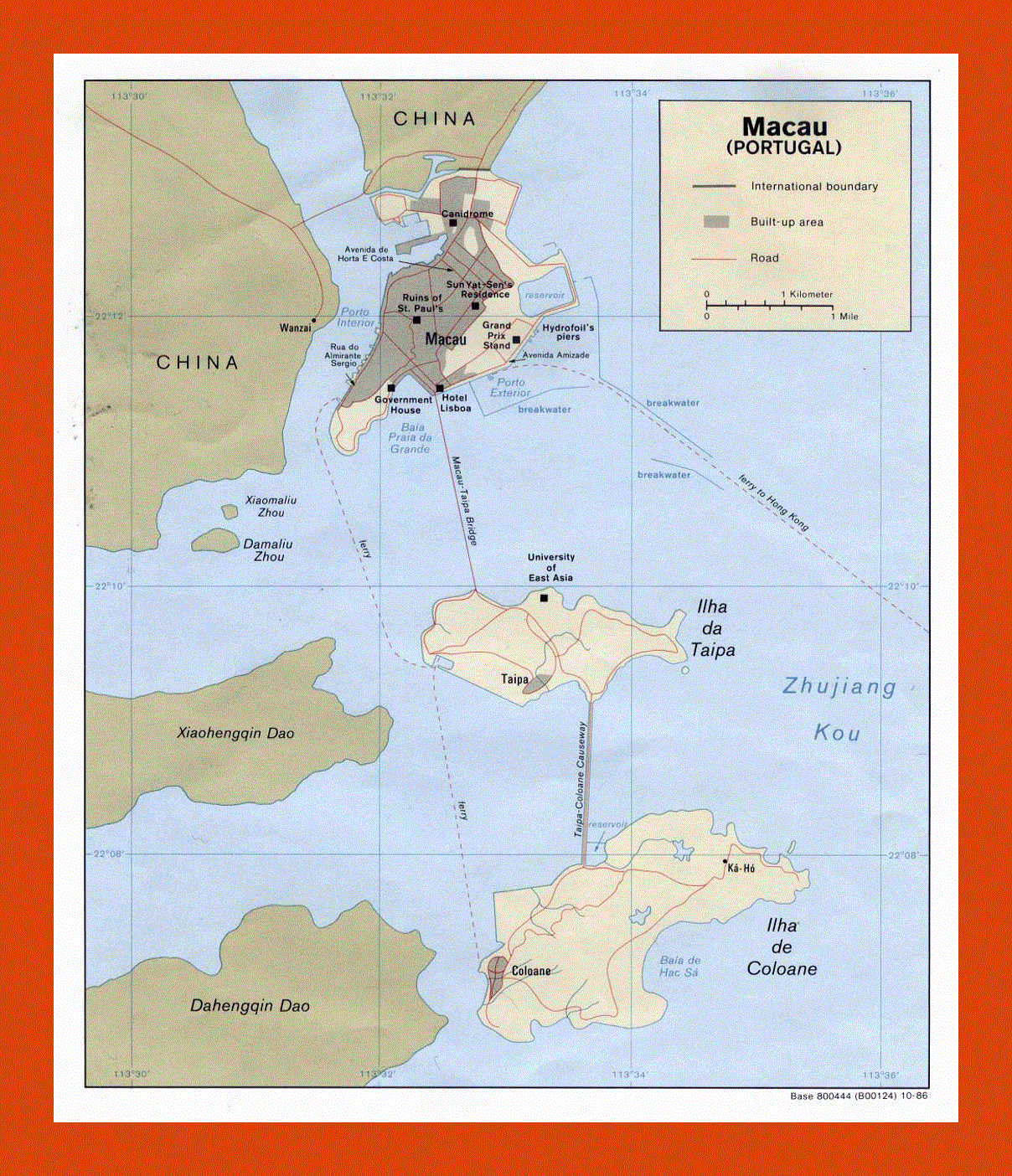 Political map of Macau - 1986